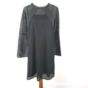 LOFT Womens Black Eyelet Lace Dress 3/4 Sleeve Size 18